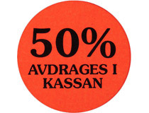 Etikett 50% avdrages i kassan 29mm 2000st/rl