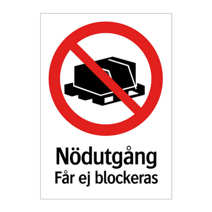 Skylt Nödutgång får ej blockeras 297x210mm aluminium