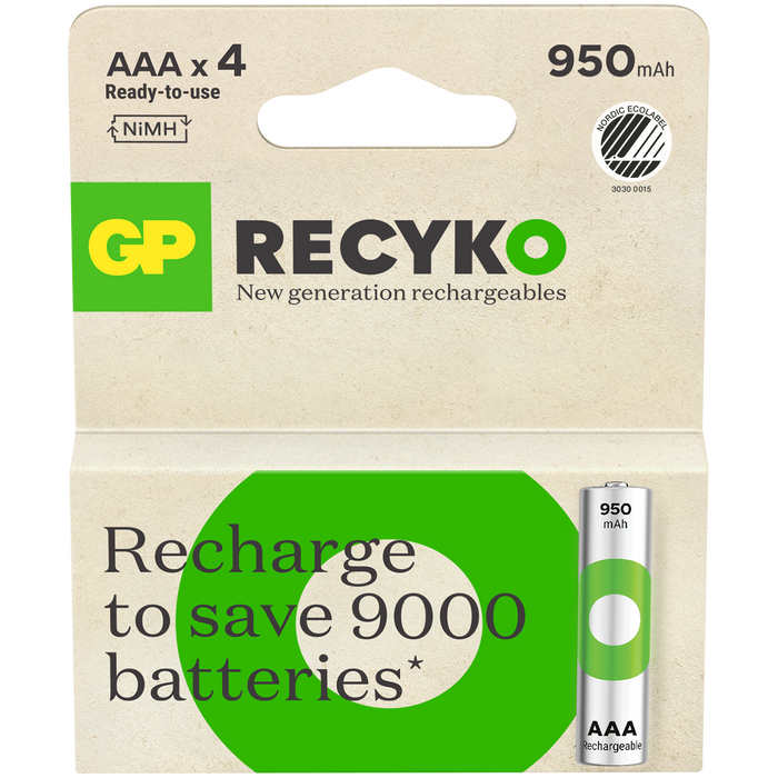Batteri GP Recyko AAA 950mAh 4st/fp