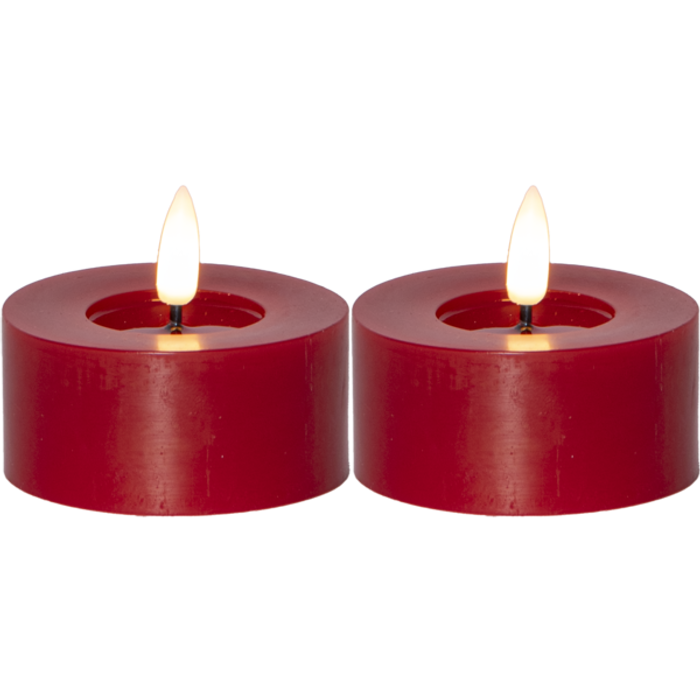 LED Värmeljus 2-p Flamme Flow 7x5,5cm röd