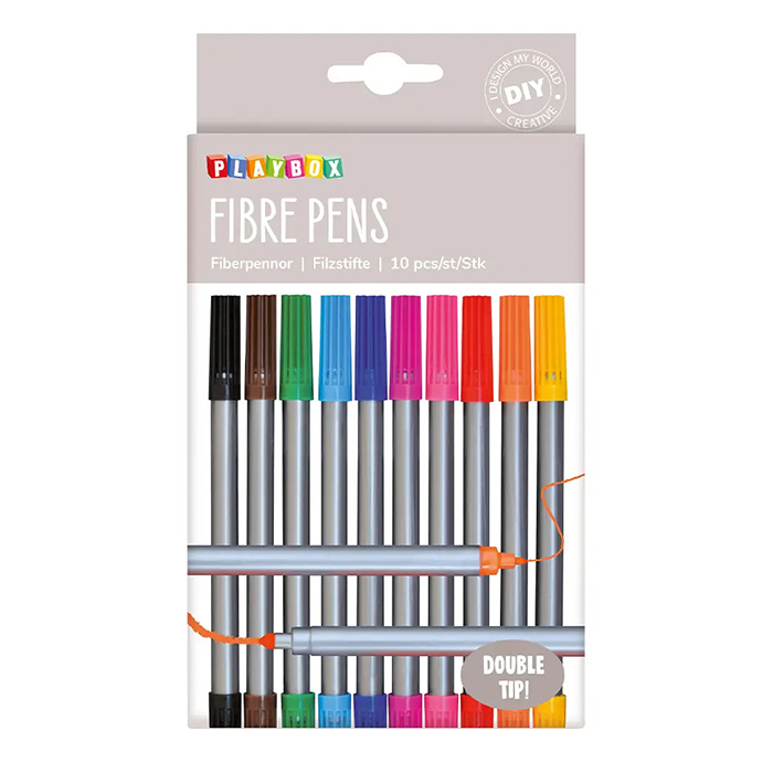 Fiberpenna Playbox Dubbelspets 10 färger 10st/fp